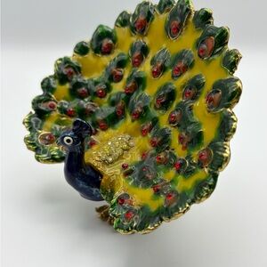 Vintage Jeweled Peacock Trinket Box with Rhinestones (Green)